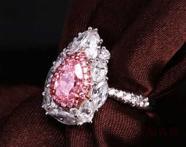 二手先恩尼钻石 18k金水滴粉色钻石戒指展示图