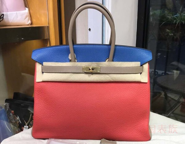 二手爱马仕 BIRKIN35 三拼色皮金扣手提包