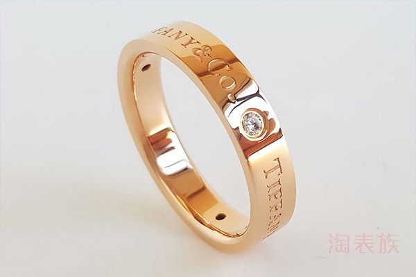 蒂芙尼（Tiffany & Co.）18K玫瑰金logo款镶钻戒指 
